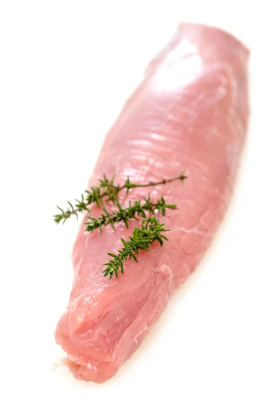 Raw Pork Fillet Thyme High Format — Stockfoto