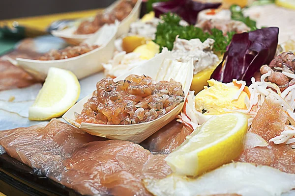 美味的鲑鱼和虾鱼菜 — 图库照片