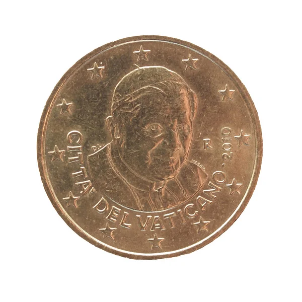 Двадцять Євро Центова Монета Ватикану Папою Ратцінгером Бенедиктом Кві Ізольована — стокове фото