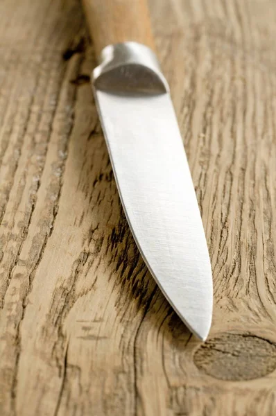 Nůž Dřevěném Stole — Stock fotografie