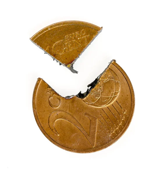 Euro Cent Coin Cut Two Parts — Stock Photo, Image