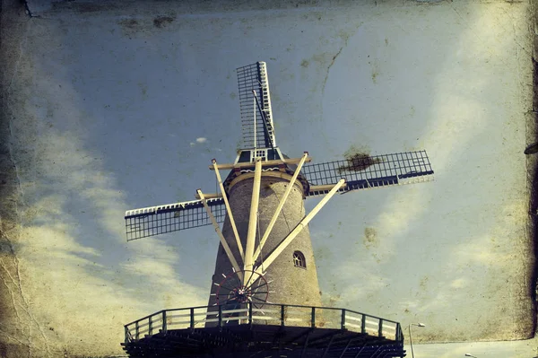 Foto Vintage Del Molino Viento Holandés Bajo Cielo Azul Holanda — Foto de Stock