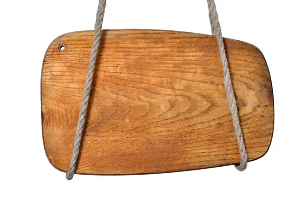 Old Wooden Sign Hanging Rope — 스톡 사진