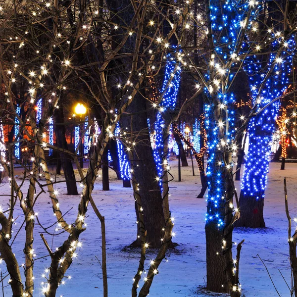 Karácsonyi Éjszakai Megvilágítás Moszkva Egyértelmű Boulevard Tavak Chistoprudniy — Stock Fotó