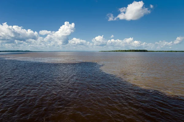 Встреча Водяных Рио Негро Рекой Амазонки Бассейне Амазонки Бразилии — стоковое фото