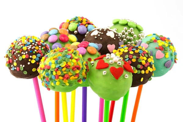 Cake Pop Verzierte Bonbons Vor Weißem Hintergrund — Stockfoto