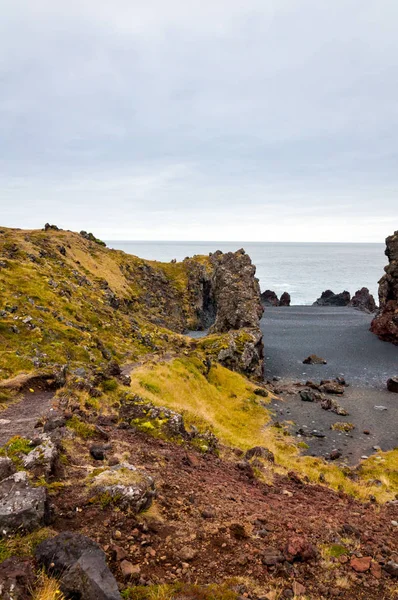 Icelandic Beach Black Lava Rocks Snaefellsnes Peninsula Iceland — Stock Photo, Image