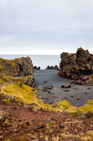 Icelandic Beach Black Lava Rocks Snaefellsnes Peninsula Iceland — Stock Photo, Image