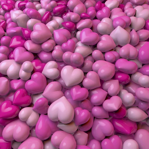 プール ピンクのヒープ 光沢のある心 3Dレンダリング — ストック写真