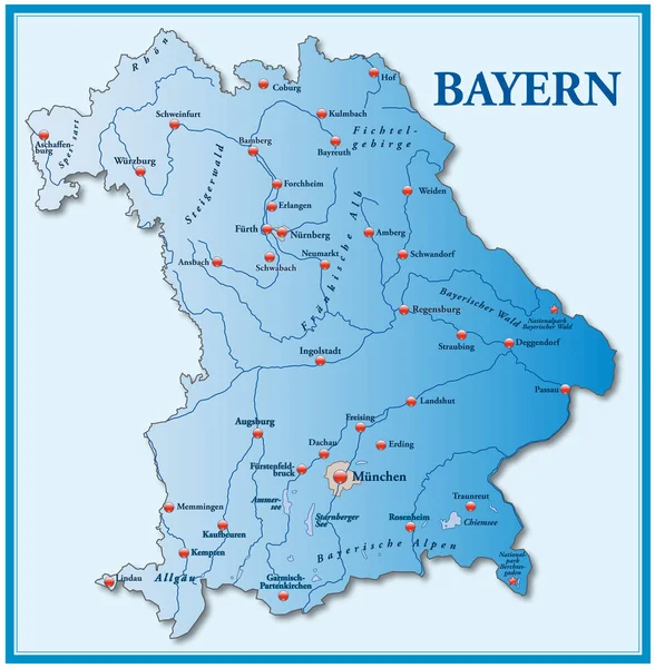Karta Över Bayern Som Konturkarta Blått — Stockfoto