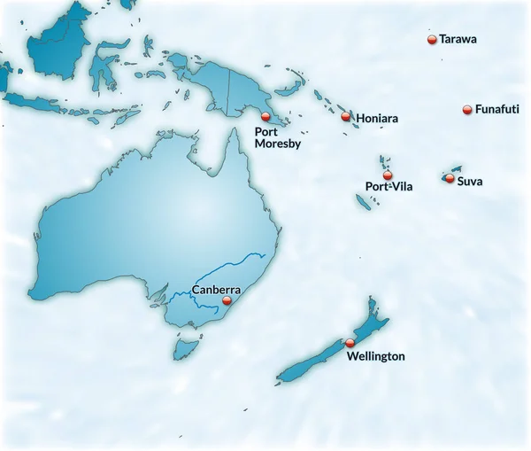 Mapa Australii Jako Mapa Kolorze Niebieskim — Zdjęcie stockowe