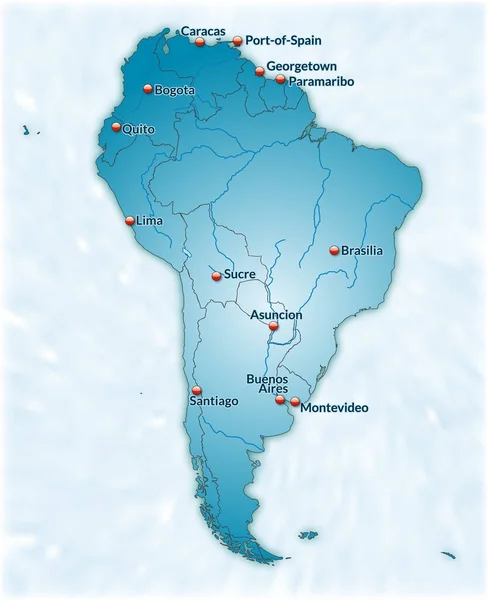 Karta Över Sydamerika Som Konturkarta Blått — Stockfoto