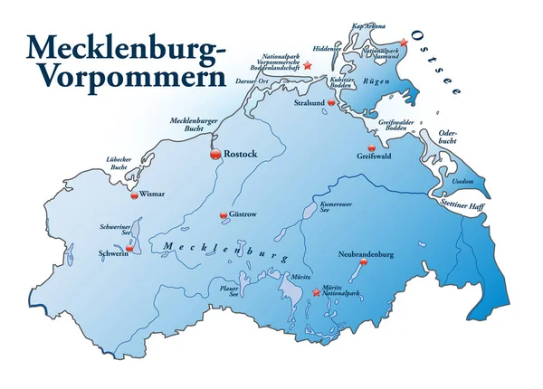 Карта Мекленбург Померанії Контурна Карта Синім — стокове фото