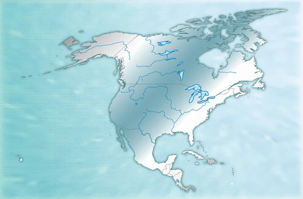 以蓝色表示的北美洲示意图 — 图库照片