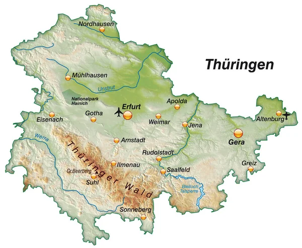 Mapa Thueringenu Jako Přehledová Mapa Jako Stínování — Stock fotografie