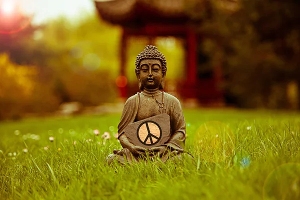 Άγαλμα Άγαλμα Του Βούδα Και Ειρήνη — Φωτογραφία Αρχείου