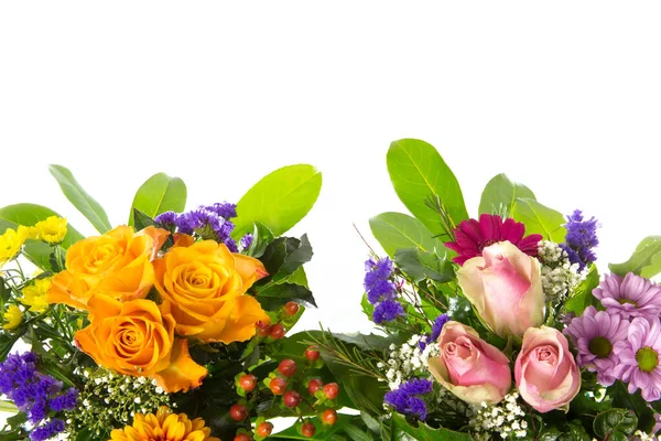 Zwei Sträuße Rosen Gerbera Statize Schleier Und Lorbeer — Stockfoto