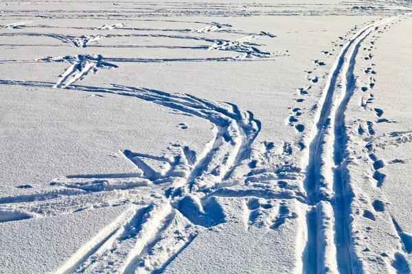 寒い冬の日の雪原の新鮮な線路 — ストック写真