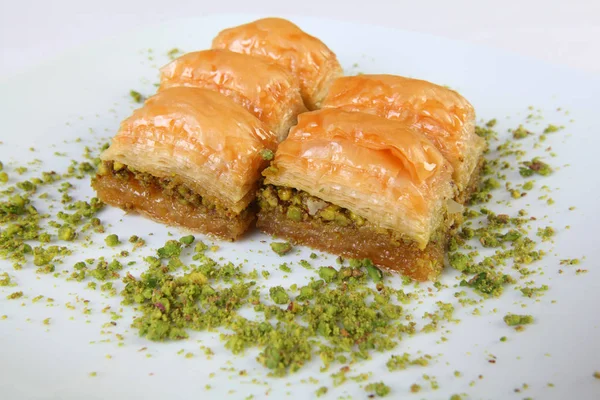 Deliciosa Sobremesa Turca Baklava Com Pistache — Fotografia de Stock