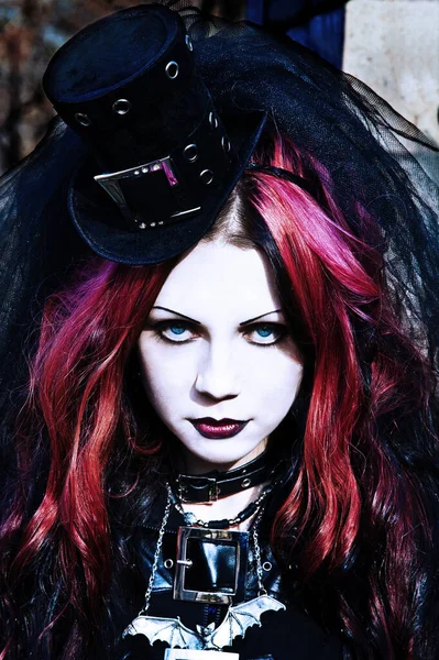 Young Goth Girl Red Hair — Stock Photo, Image