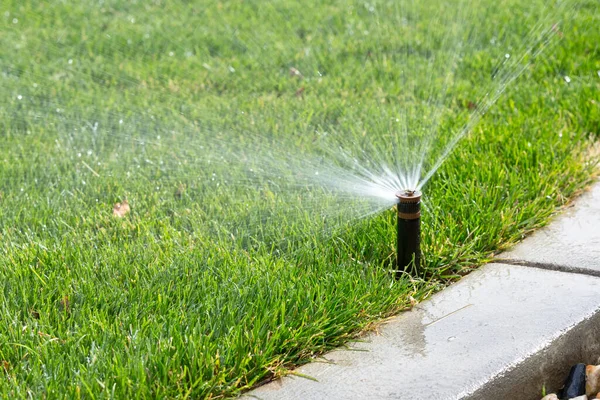 Automatisk Sprinkler Bevattning Gräs — Stockfoto