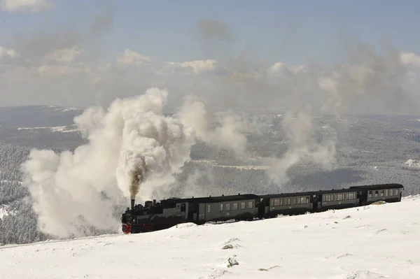 Harz Train Vapeur Étroit Dans Des Nuages Fumée Harz Brocken — Photo