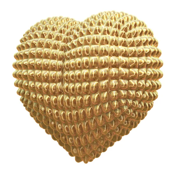 Золотое Металлическое Сердце Ручками Поверхности Рендеринг Белом Фоне — стоковое фото
