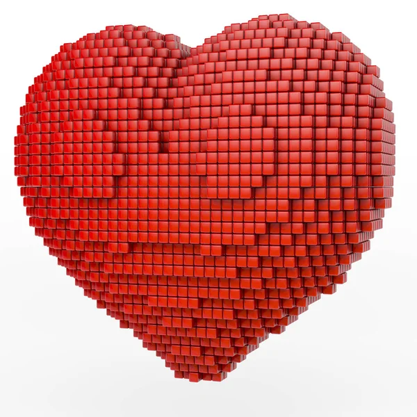 Red Heart Made Small Cubes Pixels Three Dimensional Grid Rendering — 스톡 사진