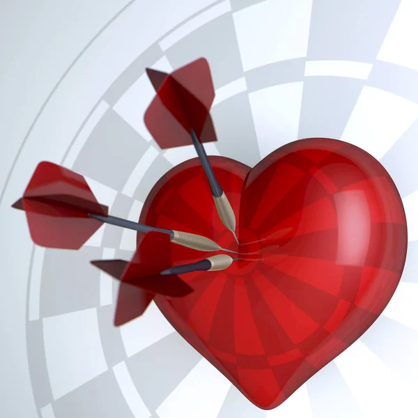 Dartboard Coração Vermelho Com Dardos Centro — Fotografia de Stock