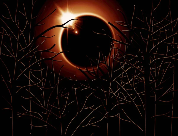 Ηλιακή Έκλειψη Ond Δάσος Εικονογράφηση — Φωτογραφία Αρχείου