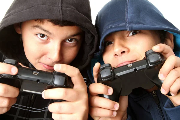 Twee Kinderen Die Met Geweren Spelen — Stockfoto