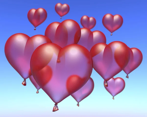 Corazones Rojos Ballon Flotando Bajo Cielo Azul —  Fotos de Stock