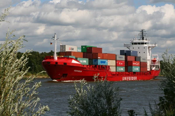 Kontejnerové Lodě Kielském Průplavu — Stock fotografie