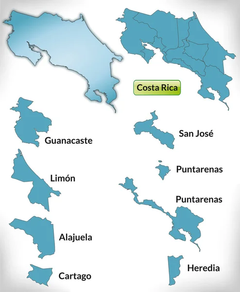 Karte Von Costa Rica Mit Blauem Rand — Stockfoto