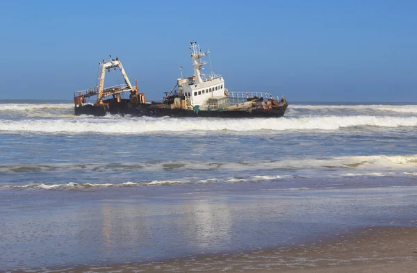 Schipbreuk Een Strand Skeleton Coast Namibië — Stockfoto