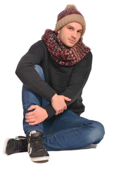 Jovem Atraente Homem Recorte Inverno Roupa — Fotografia de Stock