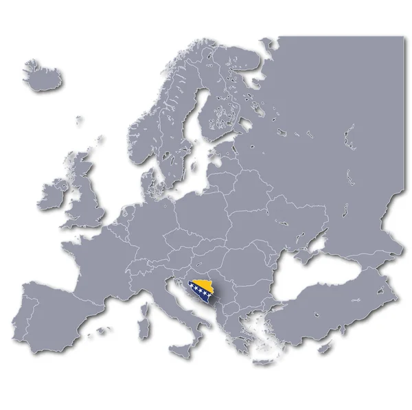 Kaart Van Europa Met Bosnia Hervina — Stockfoto