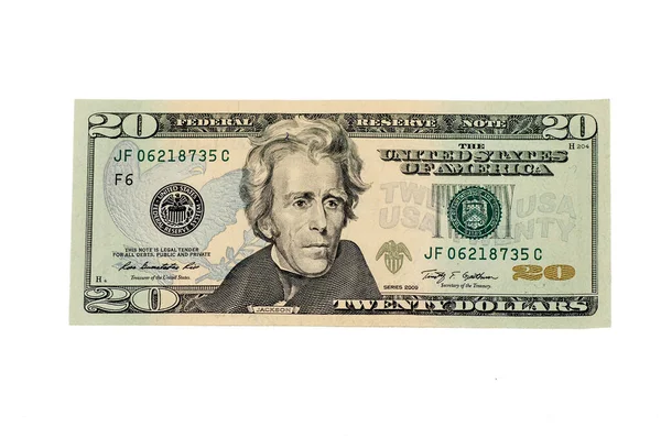 Banconota Venti Dollari Americana Bianco — Foto Stock