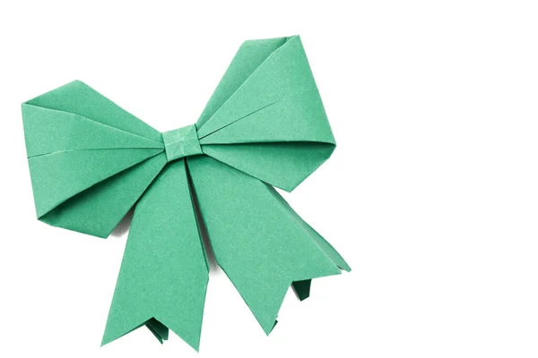 Ruban Vert Fait Avec Origami Isolé Sur Blanc Avec Espace — Photo