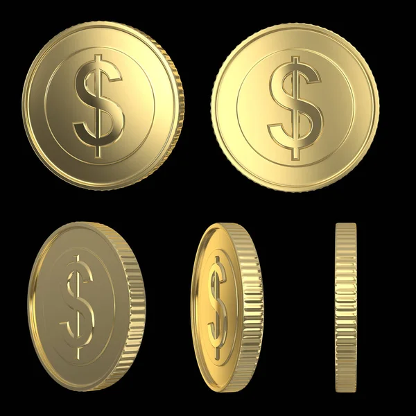 Monedas Dólar Oro Negro Aislado Con Ruta Recorte —  Fotos de Stock