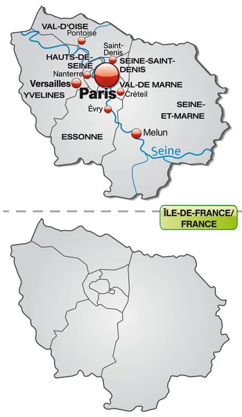 Karte Von Ile France Mit Grauen Rändern — Stockfoto