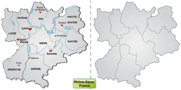 Mapa Cuerdas Rhrone Con Fronteras Grises —  Fotos de Stock