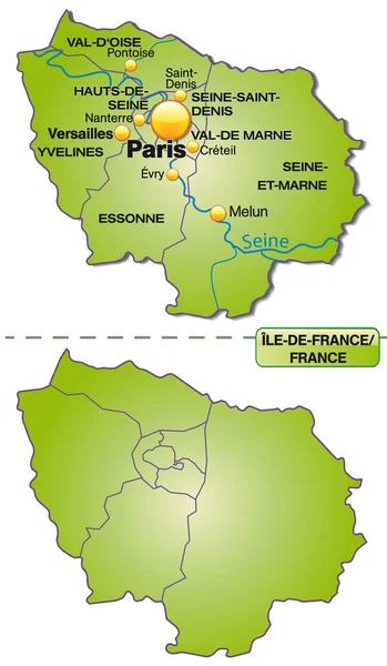 Карта Іль Франс Кордонами Зеленому — стокове фото