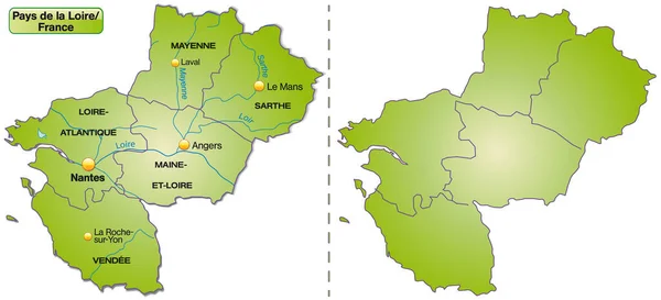 Mapa Pays Loire Con Bordes Verde —  Fotos de Stock