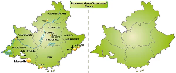 Mapa Provenza Alpes Costa Azul Con Fronteras Verde —  Fotos de Stock