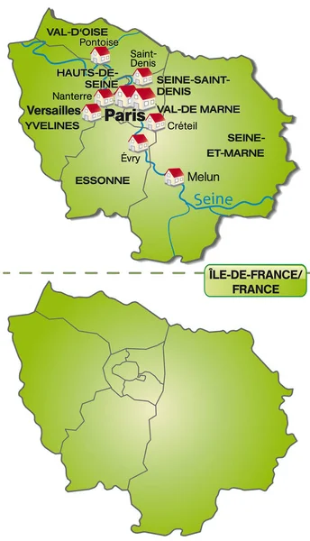 Mappa Ile France Con Confini Green — Foto Stock