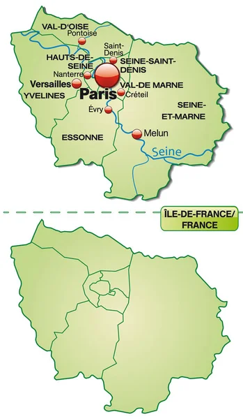 Karta Över Ile France Med Gränser Pastellgrönt — Stockfoto