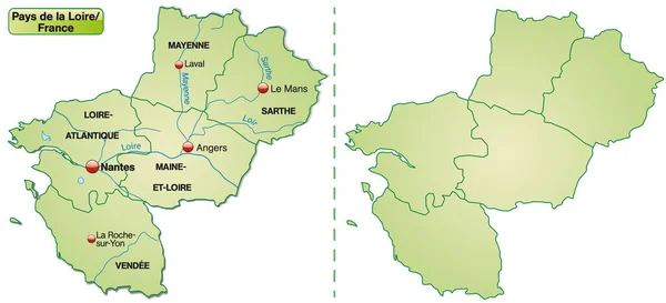 Mappa Dei Paesi Della Loira Con Confini Verde Pastello — Foto Stock