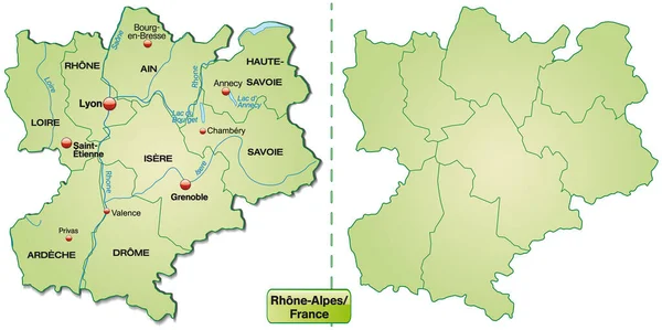 Kaart Van Rhone Alpes Met Randen Pastelgroen — Stockfoto