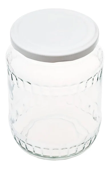 Closed White Lid Glass Jar Isolated White Background — Stock Photo, Image